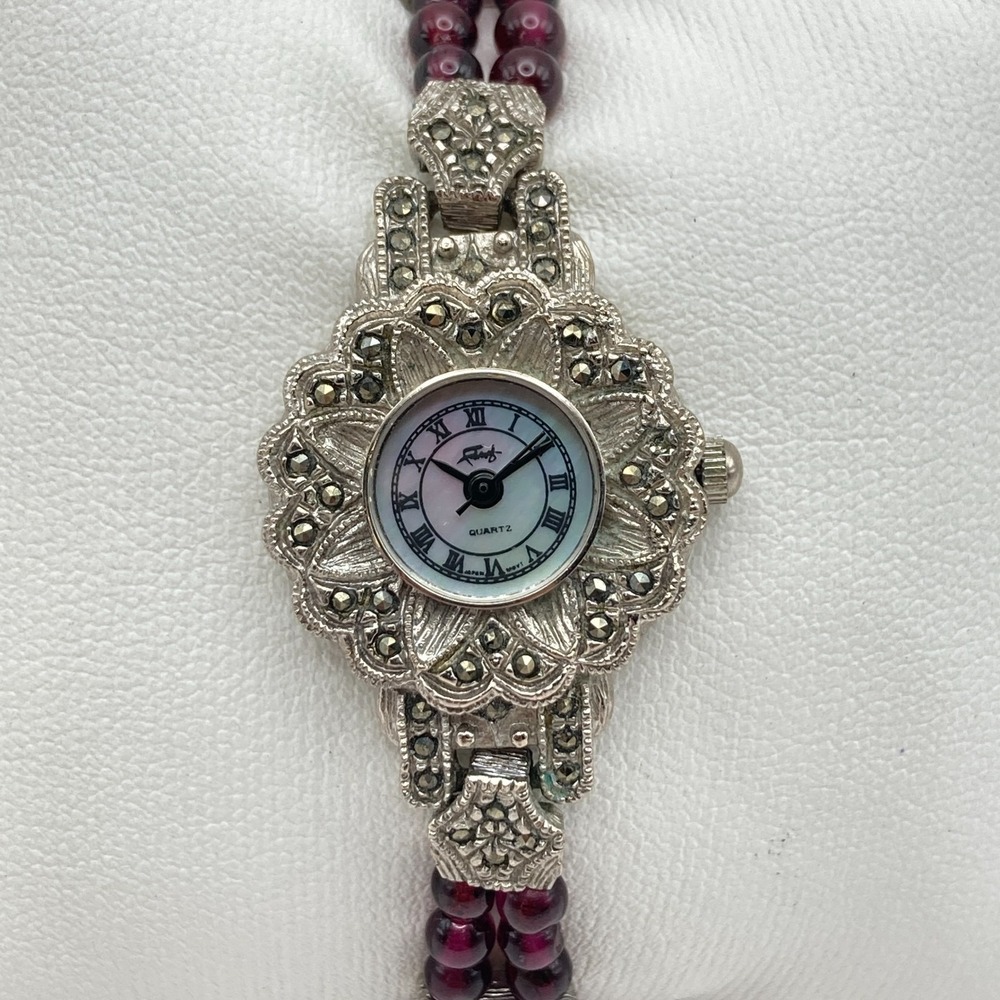 Vintage Faberge Women's Watch Silver Tone Marcasite Art Deco New Battery 6.25"